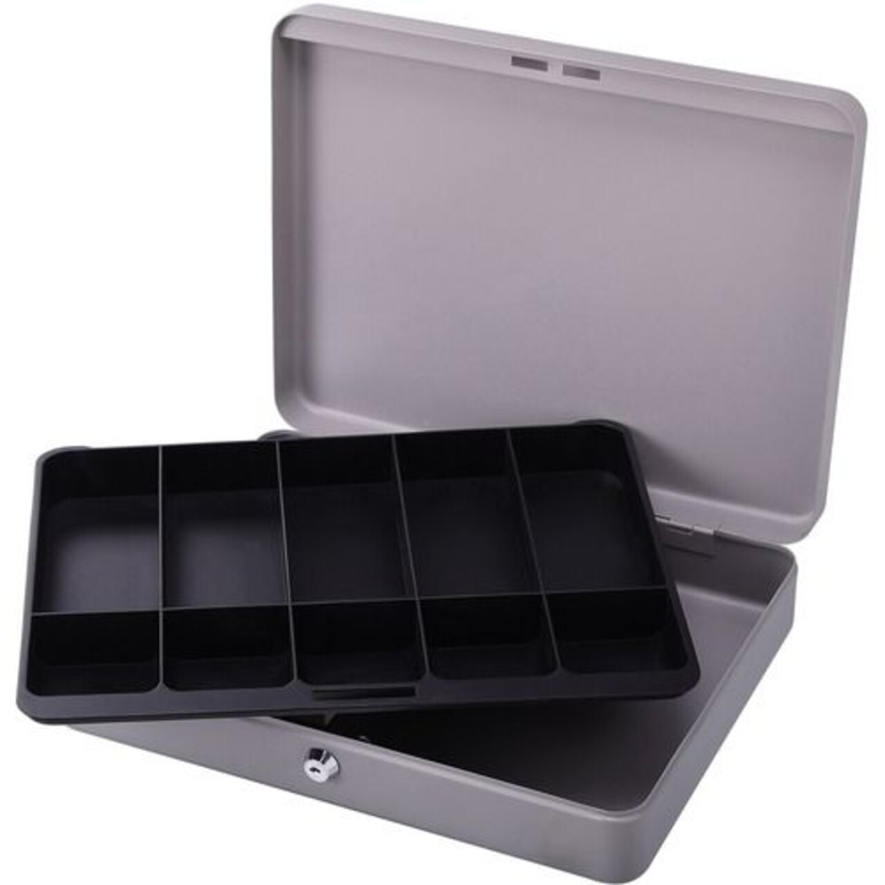 Sparco Products Cash Box- w- 2 Keys- 10 Compartments- 10-.50in.x15in.x2in.- Gray
